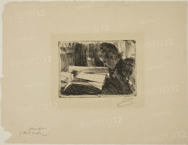 Lady Reading (Mrs. Zorn), 1890, Anders Zorn, Swedish, 1860-1920, Sweden, Etching on tan wove paper, 100 x 138 mm (image/plate), 252 x 330 mm (sheet)