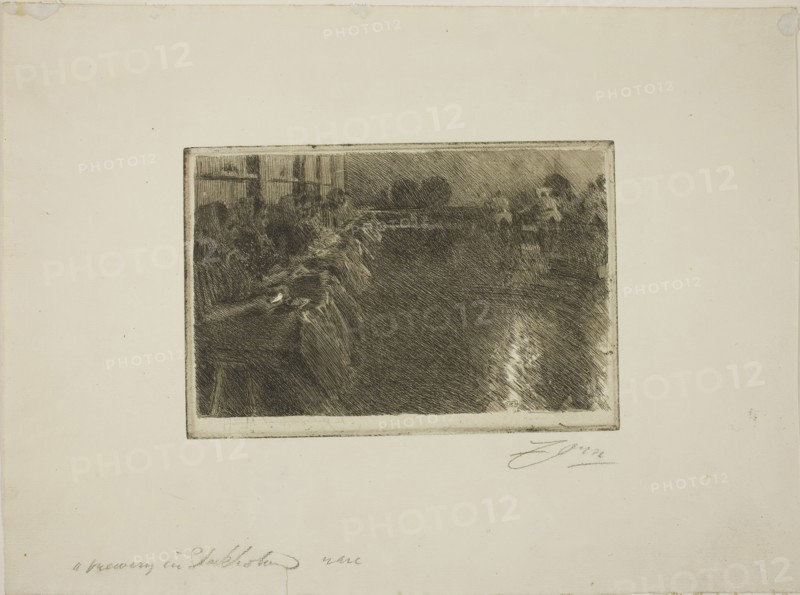 The Large Brewery, 1890, Anders Zorn, Swedish, 1860-1920, Sweden, Etching on ivory laid paper, 142 x 224 mm (image), 157 x 235 mm (plate), 322 x 431 mm (sheet)