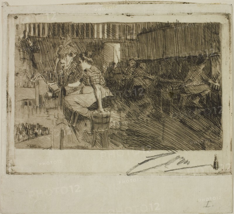 The Little Brewery, 1890, Anders Zorn, Swedish, 1860-1920, Sweden, Etching on cream wove paper, 78 x 128 mm (image), 98 x 138 mm (plate), 129 x 142 mm (sheet)