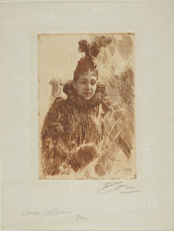 Mme Salomon, 1891, Anders Zorn, Swedish, 1860-1920, Sweden, Etching, with red ink, on ivory wove paper, 233 x 153 mm (image), 237 x 159 mm (plate), 368 x 280 mm (sheet)