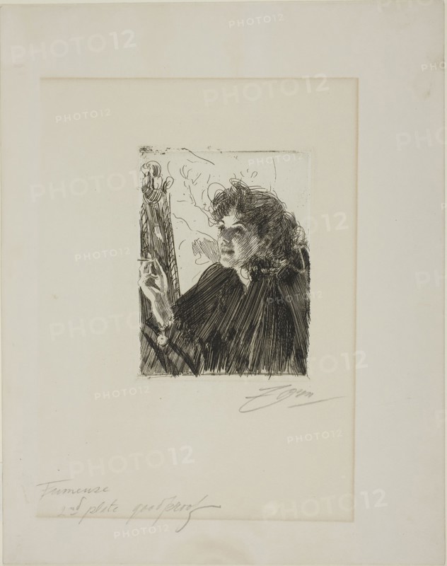 Girl with a Cigarette II, 1891, Anders Zorn, Swedish, 1860-1920, Sweden, Etching on ivory wove paper, 150 x 115 mm (image), 159 x 120 mm (plate), 378 x 298 mm (sheet), Custom House, plate one from the London Set, 1899, David Young Cameron, Scottish, 1865-1945, Scotland, Etching and drypoint on ivory laid paper, 177 x 267 mm (image/plate), 200 x 287 mm (sheet)