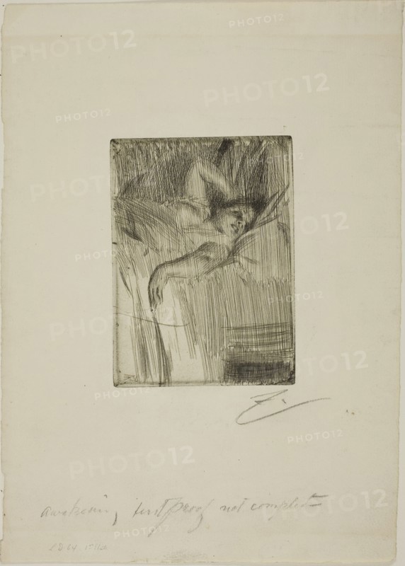 Le Réveil, 1891, Anders Zorn, Swedish, 1860-1920, Sweden, Etching on ivory laid paper, 137 x 100 mm (image/plate), 308 x 219 mm (sheet)