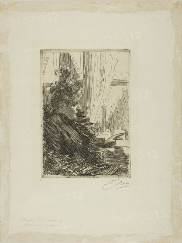 Gerda Grönberg III, 1892, Anders Zorn, Swedish, 1860-1920, Sweden, Etching on ivory wove paper, 190 x 132 mm (image), 197 x 138 mm (plate), 369 x 280 mm (sheet)