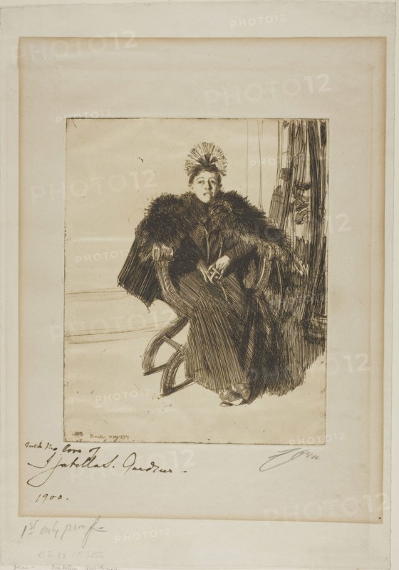 Isabella Gardener, 1894, Anders Zorn, Swedish, 1860-1920, Sweden, Etching on ivory laid paper, 247 x 200 mm (image/plate), 427 x 298 mm (sheet)