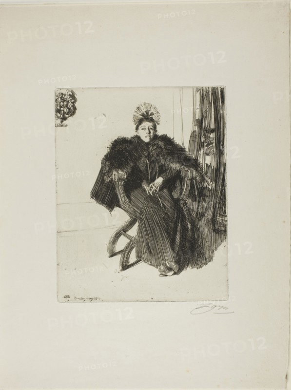 Isabella Gardener, 1894, Anders Zorn, Swedish, 1860-1920, Sweden, Etching on ivory laid paper, 250 x 201 mm (image/plate), 448 x 337 mm (sheet)