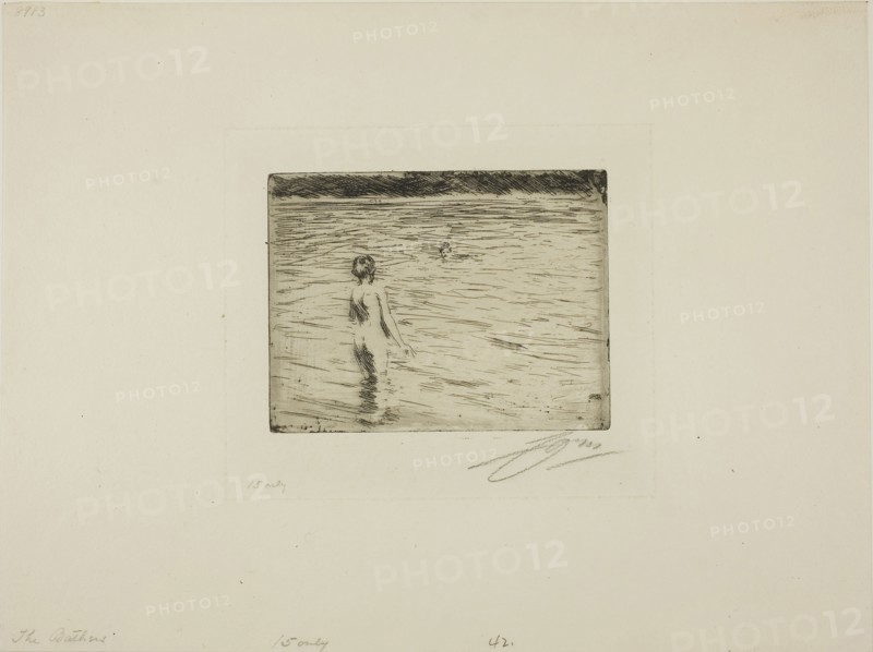 Mother Bathing, 1894, Anders Zorn, Swedish, 1860-1920, Sweden, Etching on ivory laid paper, 120 x 157 mm (image/plate), 300 x 400 mm (sheet)
