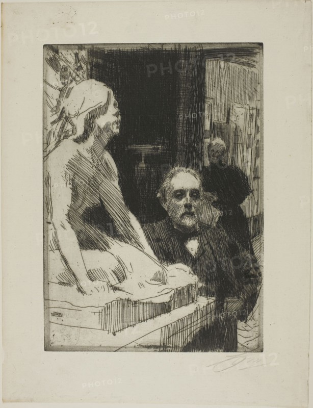 Pontus Fürstenberg and his Wife (standing near Hasselberg’s Frog), 1895, Anders Zorn, Swedish, 1860-1920, Sweden, Etching on ivory laid paper, 279 x 198 mm (image/plate), 365 x 280 mm (sheet)