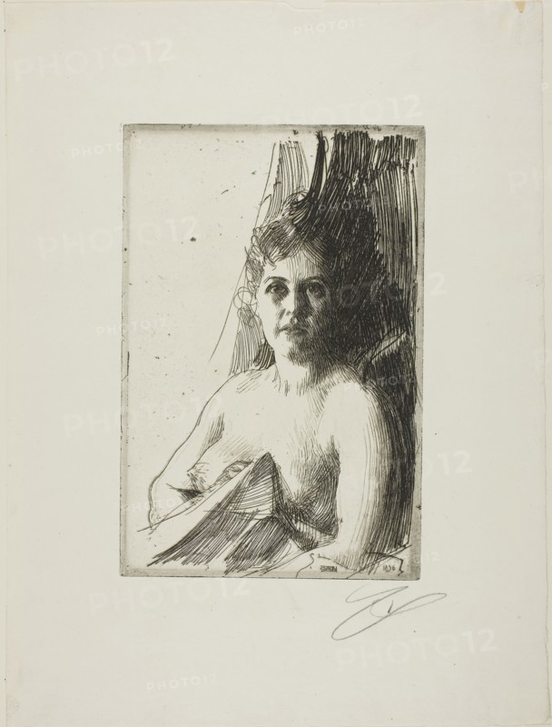 Nude Study III, 1896, Anders Zorn, Swedish, 1860-1920, Sweden, Etching on ivory laid paper, 230 x 151 mm (image), 238 x 159 mm (plate), 383 x 286 mm (sheet)