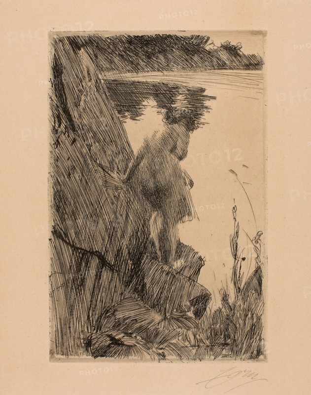 Bather (Evening) III, 1896, Anders Zorn, Swedish, 1860-1920, Sweden, Etching on tan wove paper, 233 x 152 mm (image), 240 x 159 mm (plate), 414 x 299 mm (sheet)