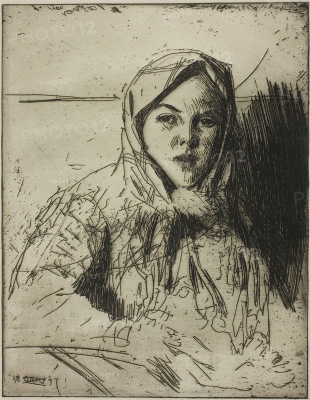 Emma, Girl from Mora, 1897, Anders Zorn, Swedish, 1860-1920, Sweden, Etching on ivory laid paper, 225 x 175 mm (image/plate), 400 x 300 mm (sheet)