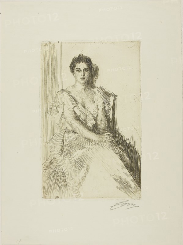 Mrs. Cleveland II, 1899, Anders Zorn, Swedish, 1860-1920, Sweden, Etching on ivory laid paper, 241 x 153 mm (image), 247 x 157 mm (plate), 377 x 280 mm (sheet)