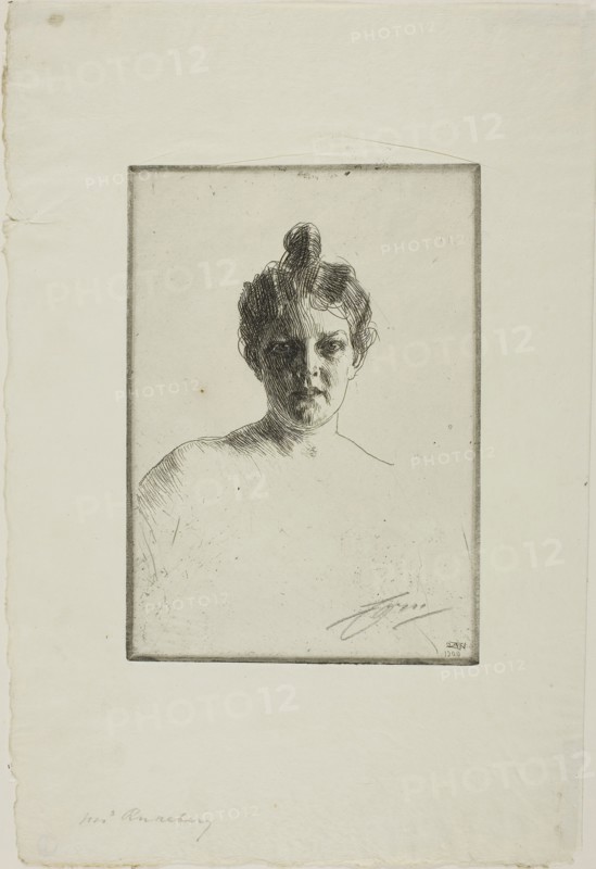 Mrs. Runeberg, 1900, Anders Zorn, Swedish, 1860-1920, Sweden, Etching on ivory wove paper, 194 x 137 mm (image/plate), 337 x 230 mm (sheet)
