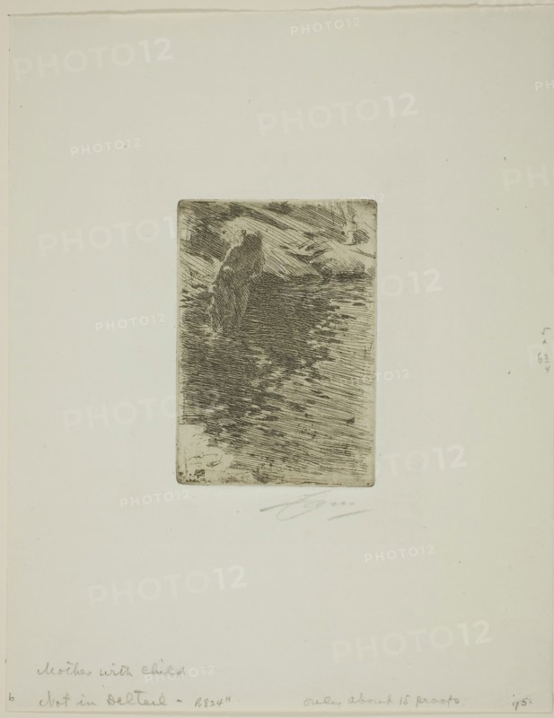 With her Child, 1890, Anders Zorn, Swedish, 1860-1920, Sweden, Etching on ivory laid paper, 122 x 85 mm (image), 124 x 86 mm (plate), 303 x 237 mm (sheet)