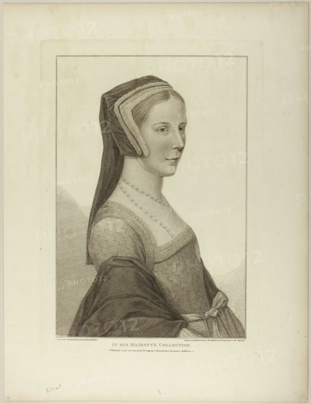 Portrait of a Woman, December 10, 1799, Francesco Bartolozzi (Italian, 1727-1815), after Hans Holbein the younger (German, 1497-1543), Italy, Stipple engraving on ivory wove paper, 383 x 258 mm (image), 430 x 301 mm (plate), 540 x 412 mm (sheet)