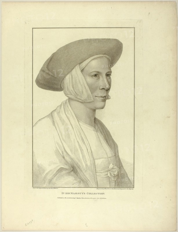 Portrait of a Peasant Woman, August 1, 1799, Francesco Bartolozzi (Italian, 1727-1815), after Hans Holbein the younger (German, 1497-1543), Italy, Stipple engraving on ivory wove paper, 377 x 241 mm (image), 429 x 280 mm (plate), 541 x 413 mm (sheet)