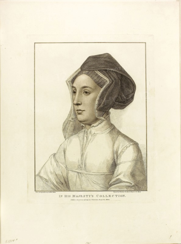 Court Lady, August 1, 1799, Francesco Bartolozzi (Italian, 1727-1815), after Hans Holbein the younger (German, 1497-1543), Italy, Stipple engraving on cream wove paper, 290 x 249 mm (image), 329 x 249 mm (plate), 474 x 350 mm (sheet)