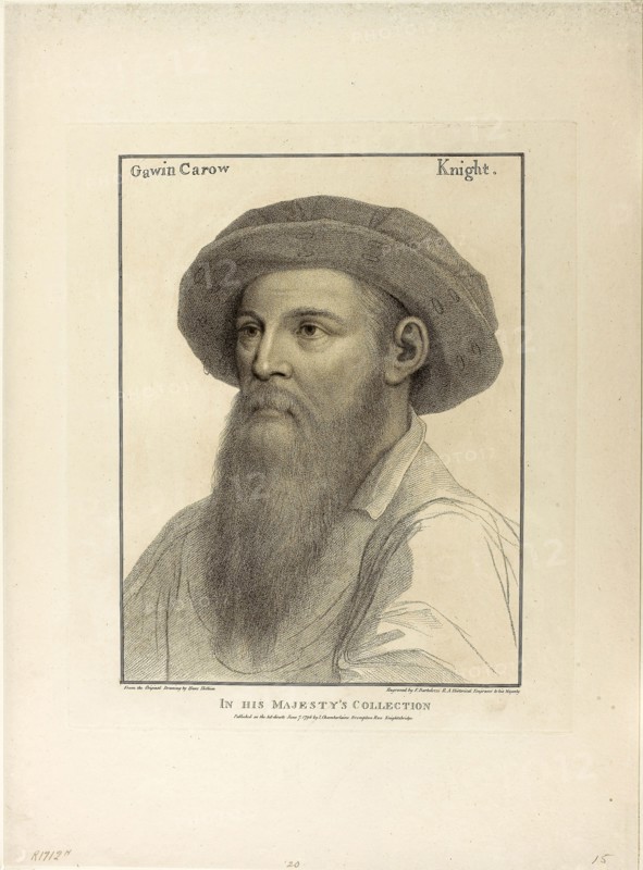 Sir Gawin Carew, June 7, 1796, Francesco Bartolozzi (Italian, 1727-1815), after Hans Holbein the younger (German, 1497-1543), Italy, Stipple engraving on ivory wove paper, 286 x 218 mm (image), 329 x 275 mm (plate), 470 x 343 mm (sheet)