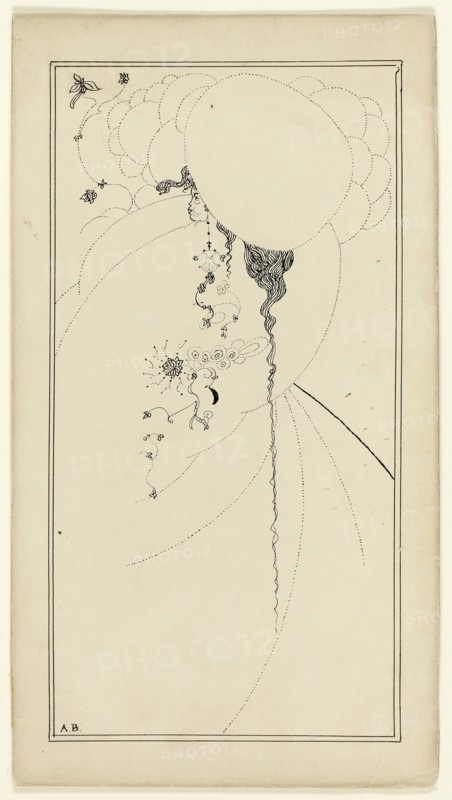 Female Figure with Large Hat, 1892/98, Aubrey Vincent Beardsley, imitator of, English, 1872-1898, England, Pen and black ink on buff wove paper, laid down on board, 269 × 148 mm