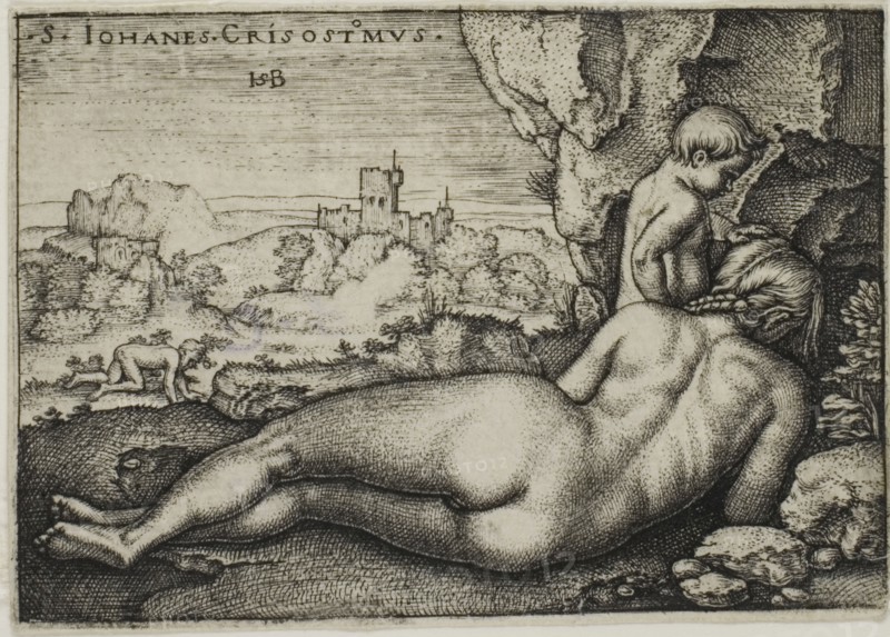 Penance of St. John Chrysostomus, n.d., Sebald Beham (German, 1500-1550), after Barthel Beham (German, 1502-1540), Germany, Engraving in black on ivory laid paper, 54 x 77.5 mm (image/plate), 55 x 78 mm (sheet)