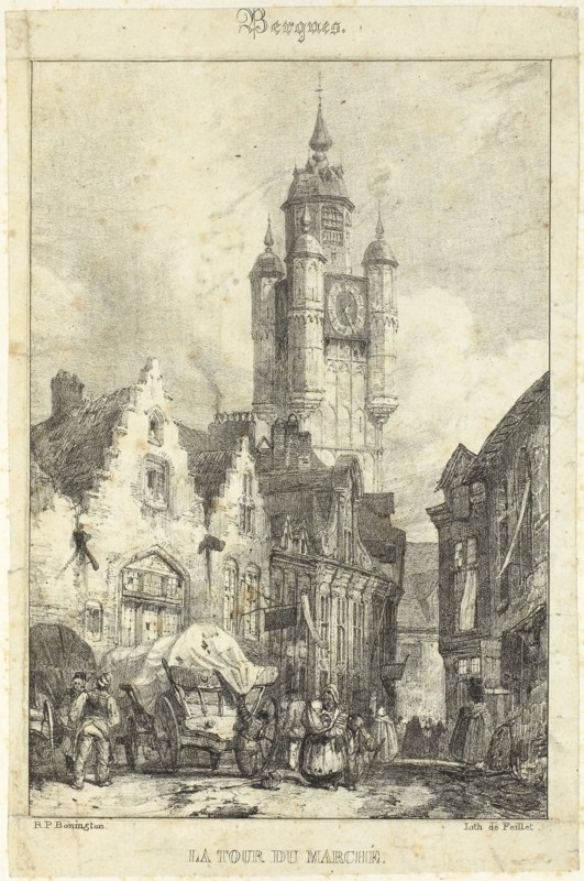 The Tower Marketplace, n.d., Richard Parkes Bonington, English, 1802-1828, England, Lithograph on paper, 200 × 138 mm (image), 388 × 277 mm (sheet)