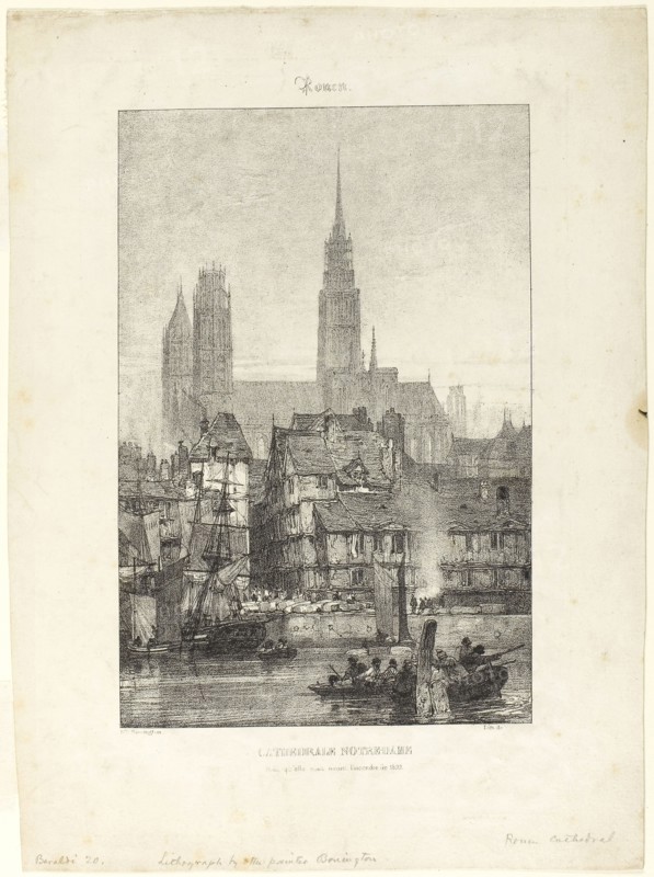 Notre Dame Cathedral in Rouen, n.d., Richard Parkes Bonington, English, 1802-1828, England, Lithograph on paper, 242 × 162 mm (image), 337 × 246 mm (sheet)