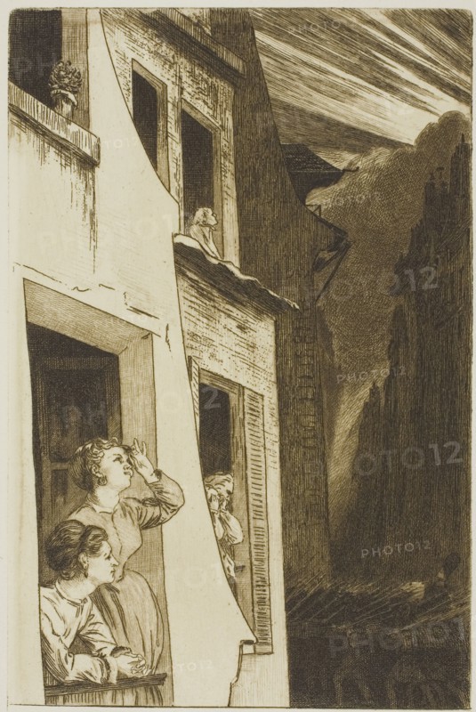 The Eclipse, 1869, Felix Bracquemond, French, 1833–1914, France, Etching in brown on cream wove paper, 193 × 128 mm (plate), 386 × 276 mm (sheet)