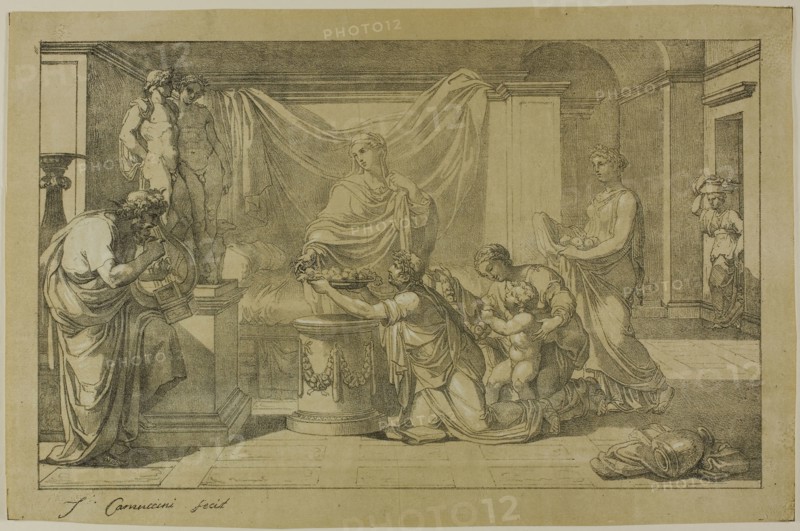 Offering to Lares, 1810, Vincenzo Camuccini (Italian, 1771-1844), printed by Alois Senefelder (German, 1771-1834), Italy, Lithograph on paper, 208 x 335 mm (image), 240 x 365 mm (sheet)