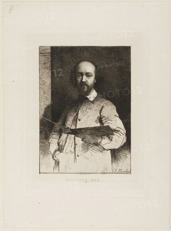 Portrait of Daubigny, 1862, Charles Chaplin, French, 1825-1891, France, Etching on ivory China paper, laid down on ivory wove paper, 266 × 199 mm (chine), 289 × 213 mm (plate), 383 × 283 mm (sheet)