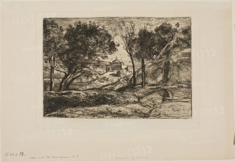Souvenir of Tuscany, c. 1845, Jean-Baptiste-Camille Corot, French, 1796-1875, France, Etching on ivory laid paper, 128 × 176 mm (plate), 190 × 275 mm (sheet)