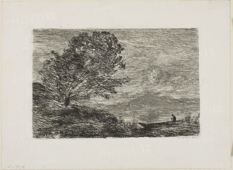 Lake in the Tyrol, 1863, Jean-Baptiste-Camille Corot (French, 1796-1875), printed by François Houiste (French, 1794-?), published by Le Monde des Arts, France, Etching on white wove paper, 114 × 173 mm (image), 125 × 190 mm (plate), 174 × 237 mm (sheet)