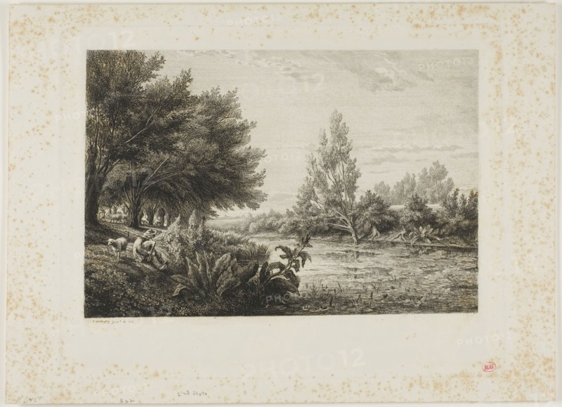 Near Choisy-le-Roi, 1843, Charles François Daubigny, French, 1817-1878, France, Etching on ivory wove paper, 165 × 247 mm (image), 220 × 278 mm (plate), 249 × 344 mm (sheet)