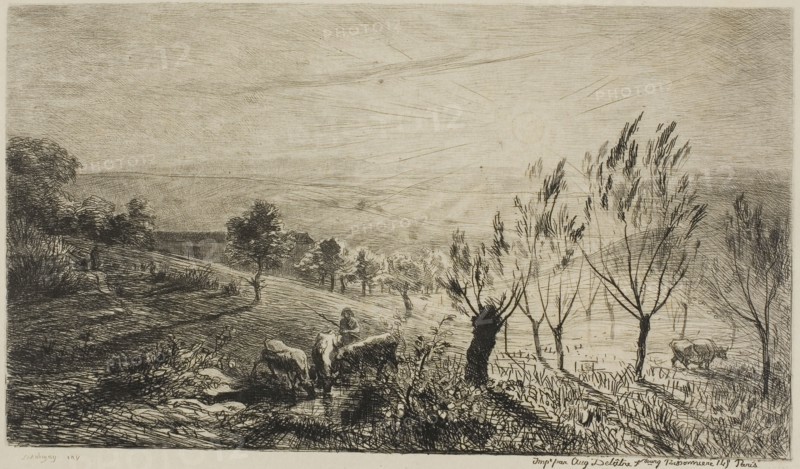 Sunrise, 1850, Charles François Daubigny, French, 1817-1878, France, Etching on ivory wove paper, 134 × 230 mm (image), 178 × 262 mm (plate)