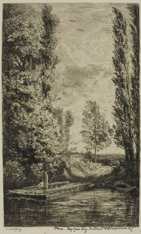 The Ferryboat, 1850, Charles François Daubigny, French, 1817-1878, France, Etching and roulette on cream Japanese paper, 165 × 100 mm (image), 188 × 114 mm (plate), 393 × 262 mm (sheet)