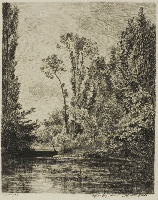 The Virgin Islands at Bezons (The Fishing Hole), 1850, Charles François Daubigny, French, 1817-1878, France, Etching and roulette on cream Japanese paper, 188 × 156 mm (image), 188 × 158 mm (plate), 393 × 262 mm (sheet)
