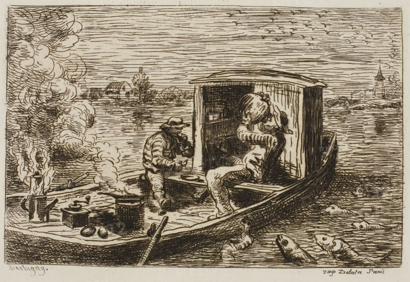 Swallowing (Meal on the Boat), 1861, Charles François Daubigny, French, 1817-1878, France, Etching on ivory laid paper, 130 × 172 mm (plate), 217 × 287 mm (sheet)