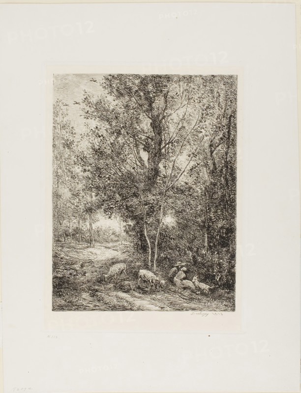The Shepherd and the Shepherdess, 1874, Charles François Daubigny, French, 1817-1878, France, Etching on paper, 254 × 195 mm
