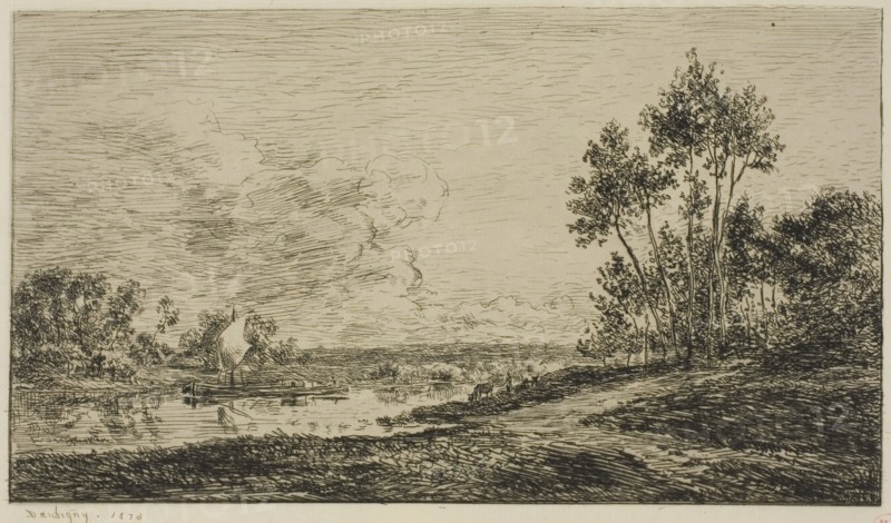 The Seine at Port-Maurin, 1876, Charles François Daubigny, French, 1817-1878, France, Etching and drypoint on cream laid paper, 128 × 222 mm (image), 198 × 278 mm (plate), 286 × 402 mm (sheet)