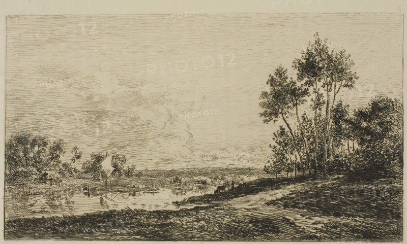 The Seine at Port-Maurin, 1876, Charles François Daubigny, French, 1817-1878, France, Etching and drypoint on cream laid paper, 128 × 221 mm (image), 199 × 277 mm (plate), 225 × 318 mm (sheet)