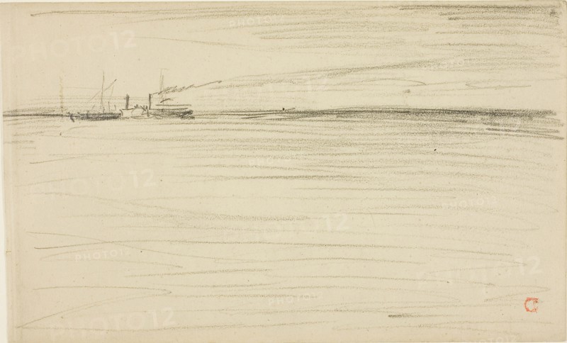 Crossing the Channel, 1866, Charles François Daubigny, French, 1817-1878, France, Graphite on tan wove paper, 121 × 201 mm