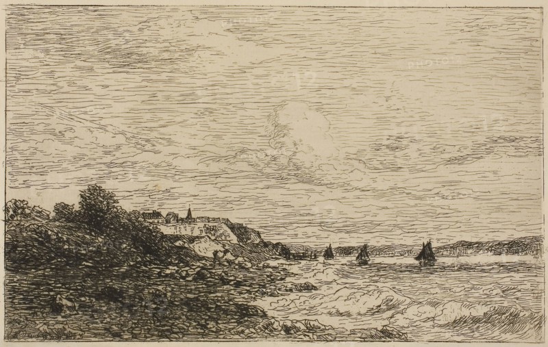 The Seine Before Honfleur, 1865, Karl Daubigny, French, 1846-1886, France, Etching, roulette and drypoint on ivory laid paper, 136 × 218 mm (image), 160 × 239 mm (plate), 319 × 454 mm (sheet)