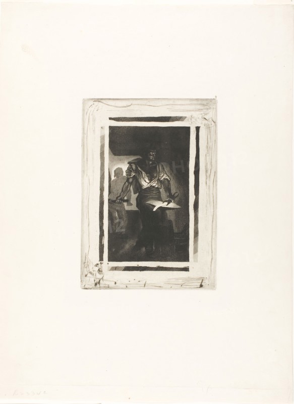 Blacksmith, 1833, Eugène Delacroix (French, 1798-1863), printed by Auguste Delâtre (French, 1822-1907), published by Cadart and Luquet (French, 19th century), France, Aquatint and drypoint in black on ivory wove paper, 226 × 160 mm (image/plate), 470 × 349 mm (sheet)