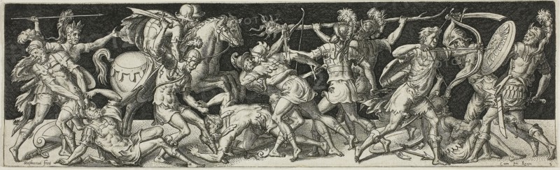Combats and Triumphs, 1550/1572, Etienne Delaune, French, c. 1519-1583, France, Engraving on paper, 65 × 220 mm