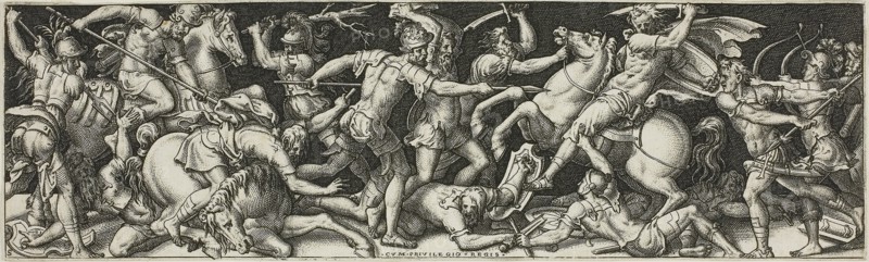 Combats and Triumphs, 1550/1572, Etienne Delaune, French, c. 1519-1583, France, Engraving on paper, 65 × 220 mm