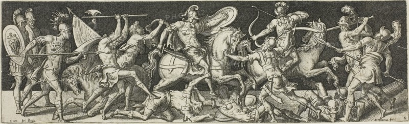 Combats and Triumphs, 1550/1572, Etienne Delaune, French, c. 1519-1583, France, Engraving on paper, 65 × 220 mm