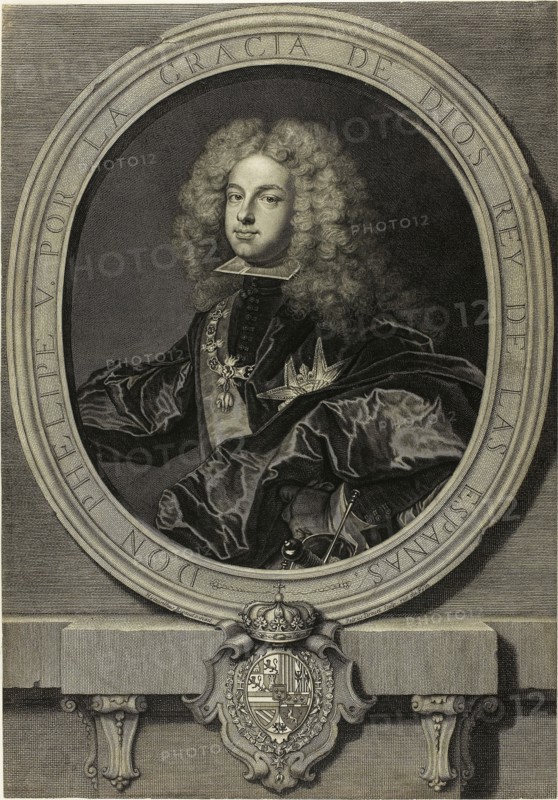 Portrait of Philippe V, King of Spain, 1702, Pierre Drevet (French, 1663-1738), after Hyacinthe Rigaud (French, 1659-1743), France, Engraving on ivory laid paper, 534 × 371 mm (image/sheet, cut within plate)