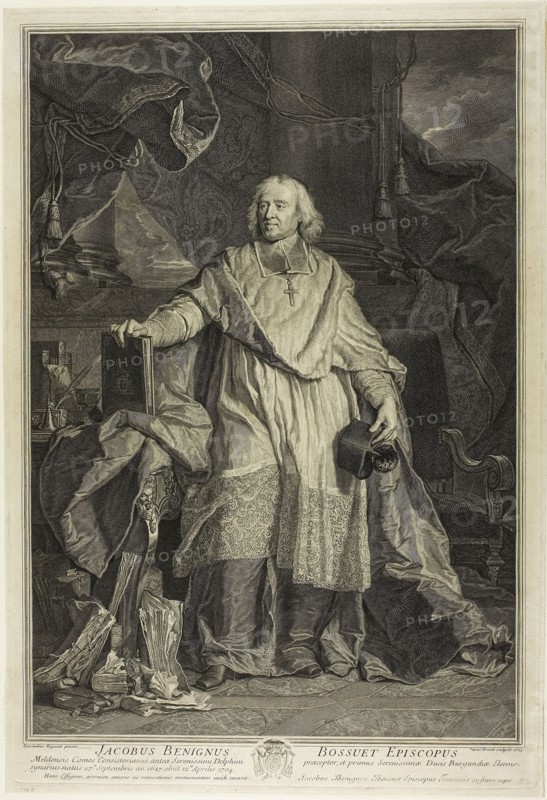 Portrait of Jacques Bénigne Bossuet, Bishop of Meaux, 1723, Pierre-Imbert Drevet (French, 1697-1739), after Hyacinthe Rigaud (French, 1659-1743), France, Engraving on ivory laid paper, 502 × 331 mm (image), 510 × 348 mm (plate), 521 × 356 mm (sheet)
