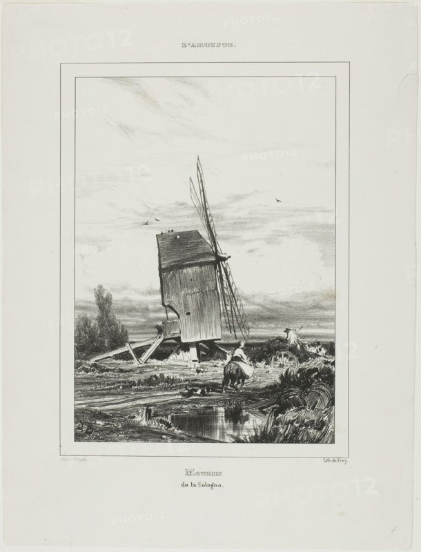 Windmill of Sologne, 1835, Jules Dupré, French, 1811-1889, France, Lithograph on paper, 197 × 140 mm (image), 294 × 224 mm (sheet)