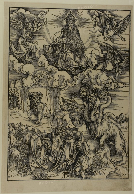 The Beast with Two Horns like a Lamb, from The Apocalypse, c. 1496–98, published 1511, Albrecht Dürer, German, 1471-1528, Germany, Woodcut in black on tan laid paper, 393 x 282 mm (image), 433 x 303 mm (sheet)