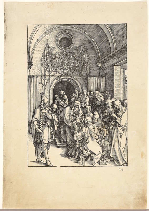 The Circumcision of Christ, from The Life of the Virgin, c. 1505, published 1511, Albrecht Dürer, German, 1471-1528, Germany, Woodcut in black on tan laid paper, 298 x 209 mm (image), 433 x 302 mm (sheet)