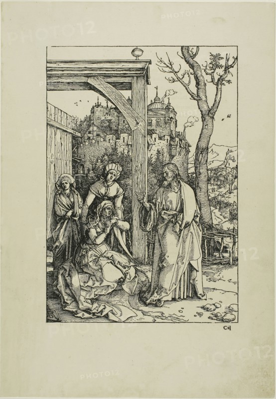 Christ Taking Leave of His Mother, from The Life of the Virgin, c. 1504, published 1511, Albrecht Dürer, German, 1471-1528, Germany, Woodcut in black on tan laid paper, 303 x 210 mm (image), 433 x 300 mm (sheet)